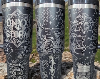 40 oz The Storm Tumbler with Handle, Onyx merch, war college, gift-Laser engraved insulated stainless steel (hot and cold) smut book mug
