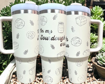 40 oz Sourdough Era Tumbler - Tumbler with Handle - Laser engraved insulated stainless steel (hot and cold) mug