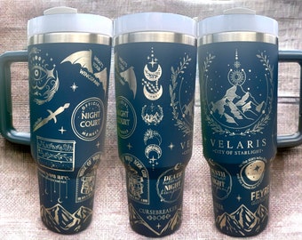40 oz Velaris Tumbler with Handle, ACOTAR merch,City of Starlight gift-Laser engraved insulated stainless steel (hot and cold) smut book mug