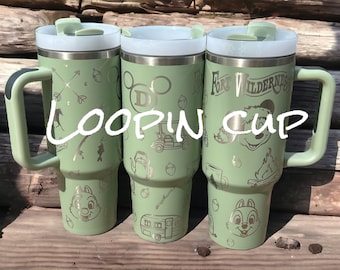 40 oz The Fort Looping Tumbler with Handle - Laser engraved insulated stainless steel (hot and cold) mug with lid and straw