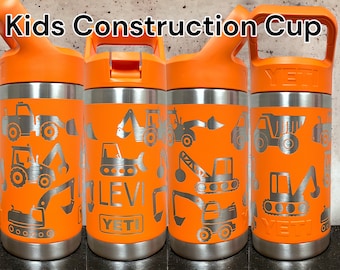 Construction Truck Theme Kids 12 oz Yeti Jr Engraved Tumbler Personalized