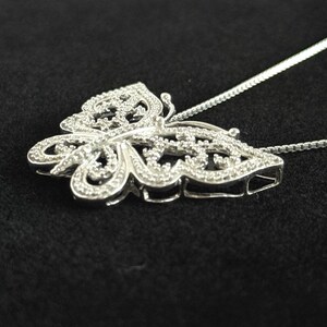 Sterling Silver Diamond Accent Butterfly Pendant 925 Italian Box Chain 18" image 2