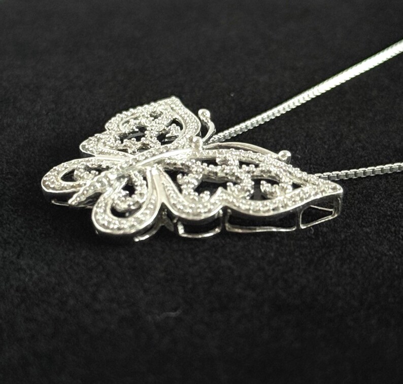 Sterling Silver Diamond Accent Butterfly Pendant 925 Italian Box Chain 18" image 2
