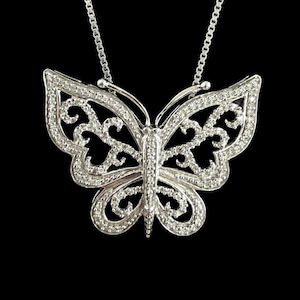 Sterling Silver Diamond Accent Butterfly Pendant 925 Italian Box Chain 18" image 1