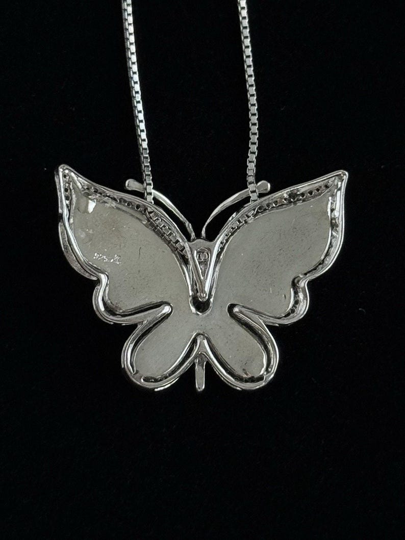 Sterling Silver Diamond Accent Butterfly Pendant 925 Italian Box Chain 18" image 6