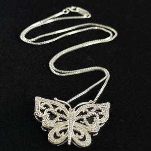 Sterling Silver Diamond Accent Butterfly Pendant 925 Italian Box Chain 18" image 3
