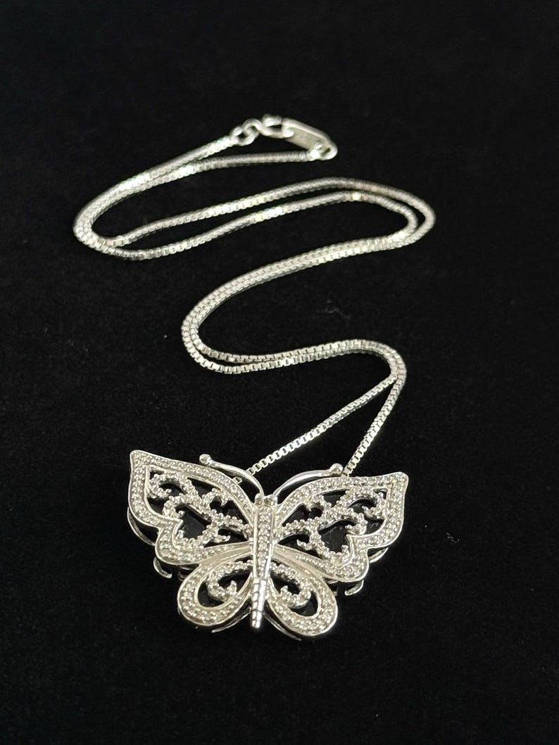 Sterling Silver Diamond Accent Butterfly Pendant 925 Italian Box Chain 18" image 3