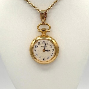 Vintage 24 Inch Gold Plated Swiss Caravelle Pendant Watch Two Sided RARE PIECE