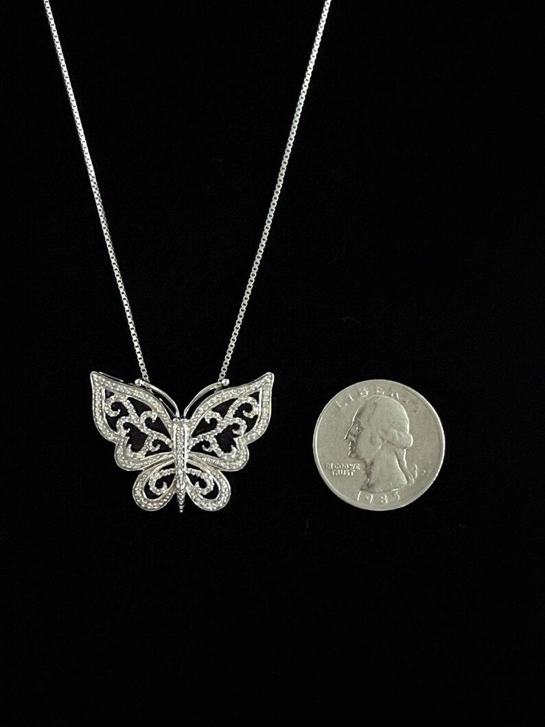 Sterling Silver Diamond Accent Butterfly Pendant 925 Italian Box Chain 18" image 5