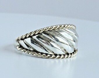 Vintage 80s Precious Precious 925 14K Gold Rope Shrimp Ring Sz 8