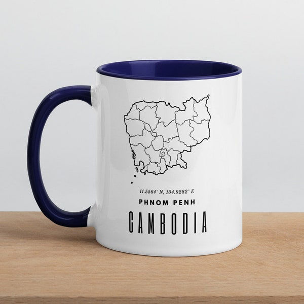 Tasse de carte du Cambodge avec couleur à l’intérieur | Coupe Khmère | Verres allant au micro-ondes | Cadeau de Noël | Cadeau de vacances