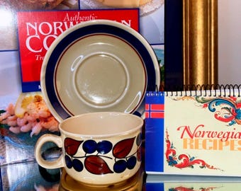 Figgjo Norden , Stavangerflint &#39;blueberry’ teacup and Saucer, Norwegian Vintage