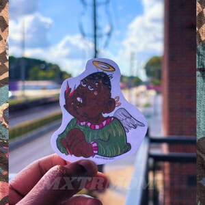 sticker - thinkin&#39; angel - waterproof sticker, LGBTQ+ gifts, pride stickers, pride gifts, queer stickers, LGBTQ stickers