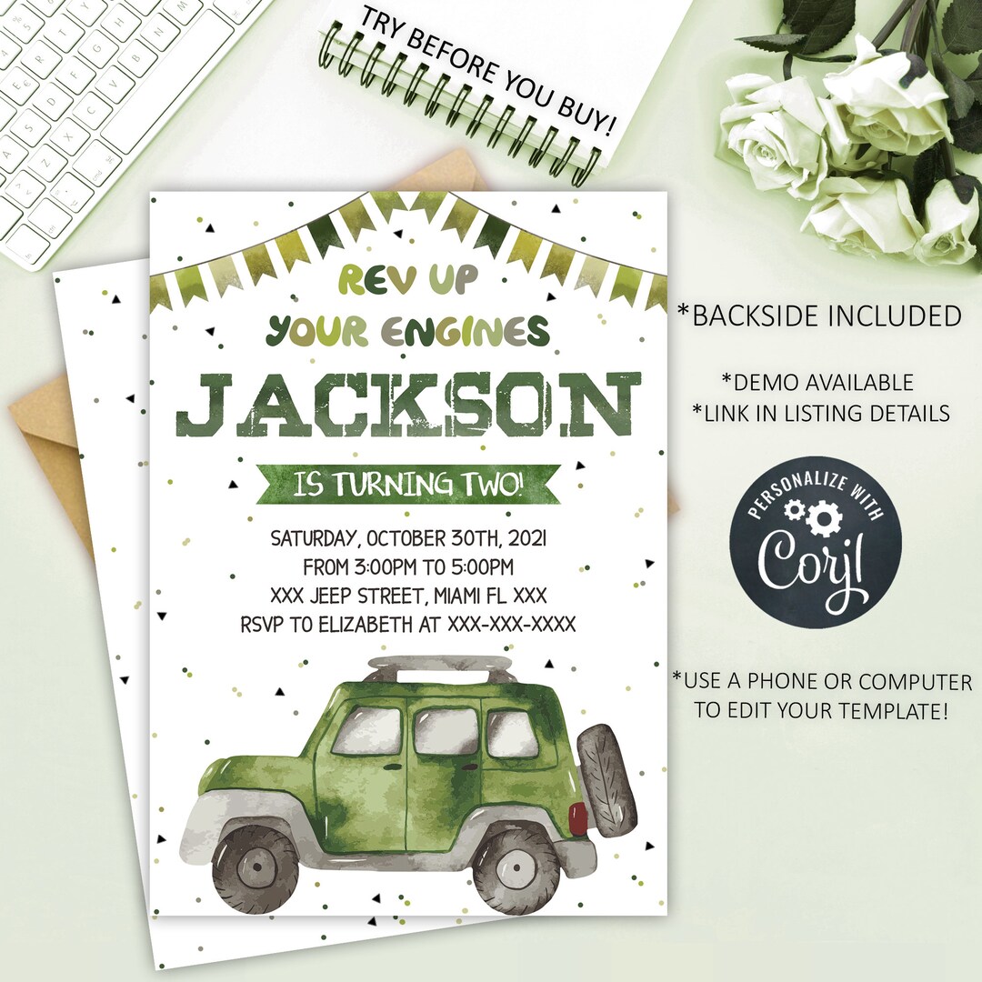 Jeep Birthday Invitation Jeep Invitation Jeep Template Etsy