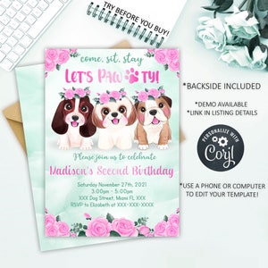 Invitation De Partie De Chiot Invitation D Anniversaire Etsy France