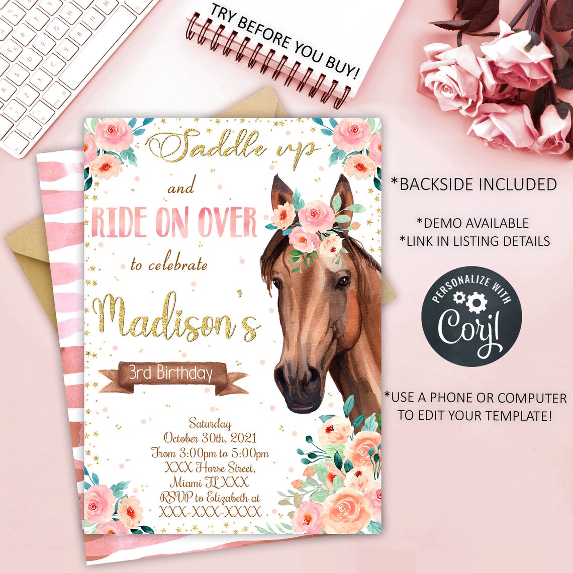 Horse Birthday Invitation Horse Invitation Horse Template Etsy