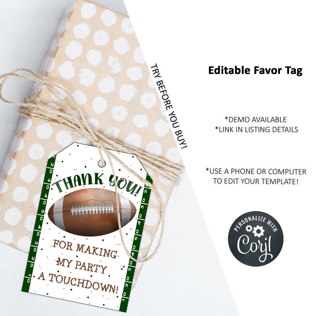 Football Favor Tags Thank You Tags Gift Tags Football Party - Etsy ...