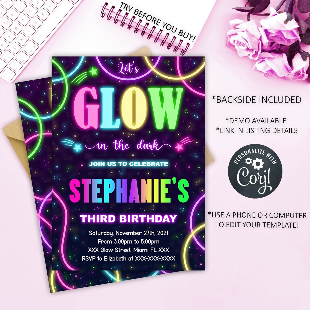 Glow Birthday Invitation, Glow Invitation, Glow Template Download