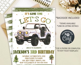 Jeep Invitation, Jeep Birthday Invitation, Jeep Template Download, Digital File