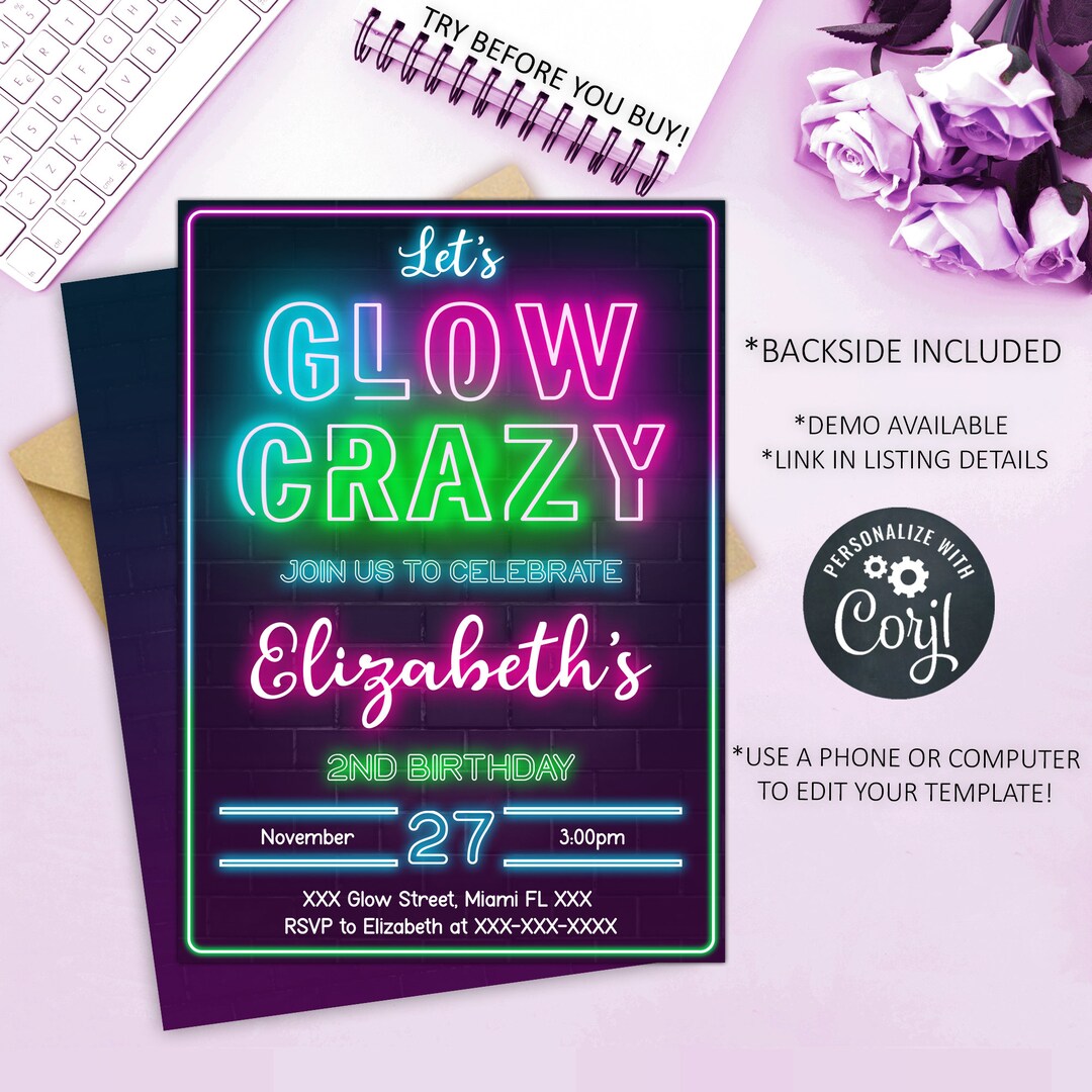 Glow Invitation, Glow Birthday Invitation, Glow Template Download