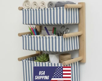 Blue  Linen Wall Organizer   , Bathroom  , Home Organizer, Nursery Accessory