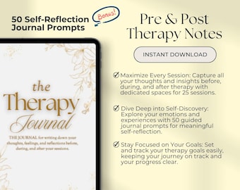 Therapy Journal for Mental Health - Pre & Post Session Notes, Self-Reflection Prompts, Therapy Worksheets, Digital Therapy Journal
