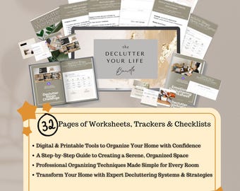 Cuaderno de trabajo para ordenar / Hojas de trabajo para ordenar / Planificador en PDF / Planificador de vida minimalista / Hojas de trabajo para organizar tu hogar / Descarga digital