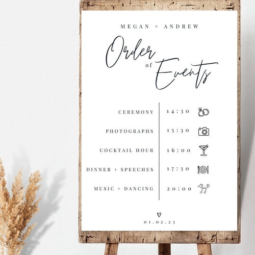Minimalist Order of the Day Welcome Sign Wedding Order of - Etsy UK