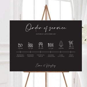Black Minimalist Order of the Day Sign, Wedding Ceremony Order of ...