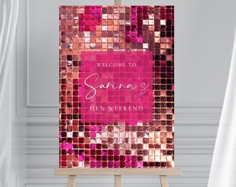 PERSONALISED DIGITAL Disco Themed Bridal Shower Welcome Sign, Disco ball Hen Party Welcome Sign, Disco Themed Party, Sequin Wall
