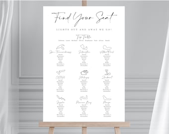 F1 Racetrack Wedding Seating Chart, Grand Prix Table Plan
