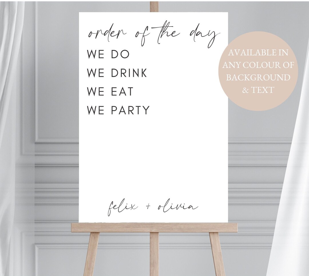 Personalised Minimalist Order of the Day Sign, Wedding Order of Events ...