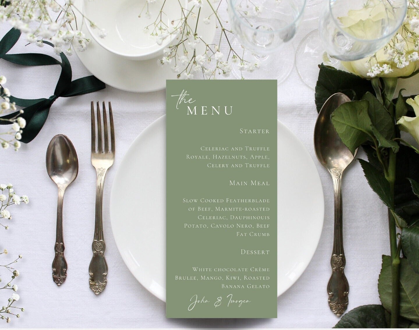 Sage Green Wedding Menu Sage Menu Cards Olive Green Wedding Etsy UK