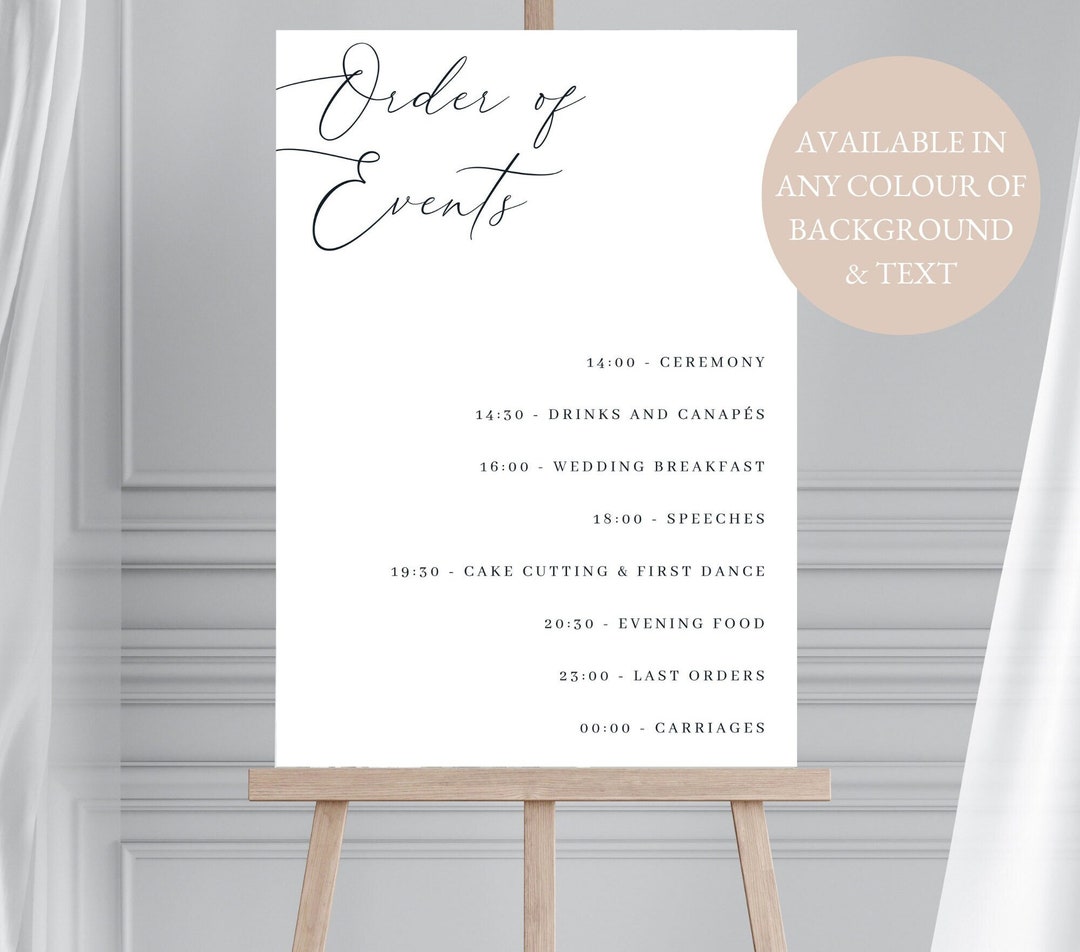 Minimalist Order of the Day Sign, Luxury Wedding Day Timeline Sign ...