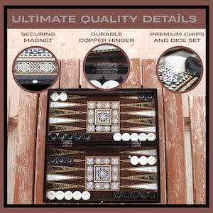 Backgammon Set with Polished Wooden – Elegant Mosaic Design, 19'' Turkish Board Game
