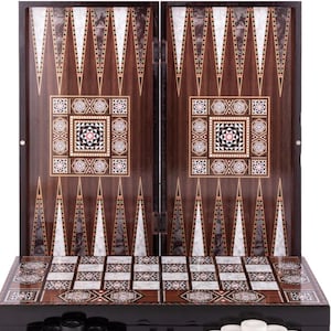 Backgammon for Adults with Polished Wooden & Elegant Mosaic Design for Classic Fun - Travel Games for Family,  Couples Entertainment