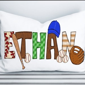 Boys Baseball Alphabet Children&#39;s Pillow Case, Personalized Pillow Case, Baseball Lettering Great for Camp or Sleepovers at Grandma&#39;s