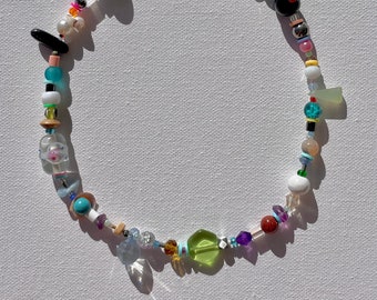 Indian Summer vintage beads necklace - semiprecious stones, crystals, glass, wooden, resin beads - Zero Waste Conscious Jewelry Unique Gift