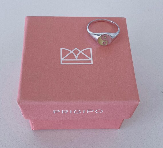 Yin Yang Signet Ring: Pink & Yellow Enamel, 925 Sterling Silver (by Prigipo) View 2