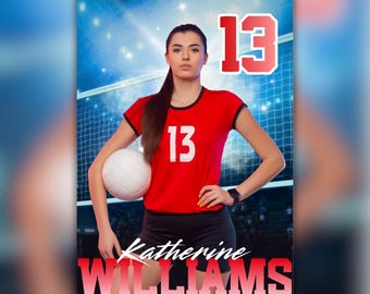 バレーボール選手ポスター – 編集可能なデジタルテンプレート