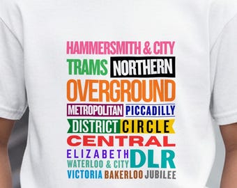 London Underground Kids T-Shirt | Tube Line Collage Youth Tee | TfL Inspired London Transport Shirt