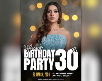 ブラック＆ゴールドの豪華な誕生日招待状 – 編集可能なデジタルテンプレート