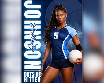 バレーボール選手ポスター – シグネチャースタイル選手 | 編集可能なデジタルテンプレート