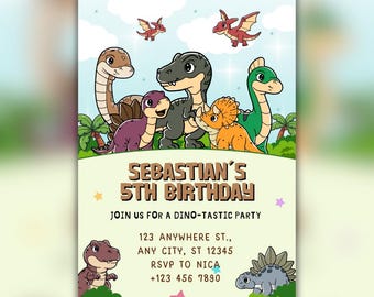 恐竜の誕生日招待状 – 編集可能なデジタルテンプレート