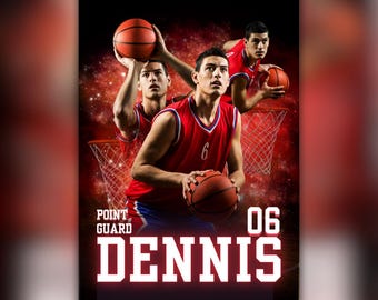 バスケットボール選手ポスター – 編集可能なデジタルテンプレート