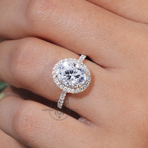 2.5 CT Oval Cut Engagement Ring Rose Gold Wedding Ring Oval Halo Moissanite Ring Oval Cut Wedding Ring Oval Solitaire Ring Anniversary Ring