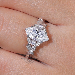 Vintage Moissanite Marquise Cut Floral Verlobungsring Blatt graviert Gelbgold Ehering Natur inspiriert Ring Diamant Ring für Frauen