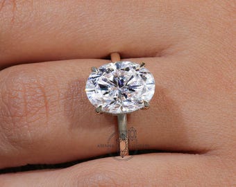4.0 CT Oval Cut Colorless Moissanite Hidden Halo Engagement Ring Oval Solitaire Wedding Ring Anniversary Bridal Ring Women Promise Ring