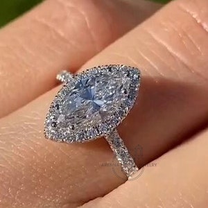 2.5 CT Marquise Moissanite Engagement Ring Halo Wedding Ring Handmade Ring for Women Anniversary Gift Marquise Cut Ring Pave Set Ring