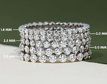 Floating Bubble Band Full Eternity 1.8 MM Round Moissanite Wedding Band Minimalist Moissanite Band  Stackable Band Anniversary Gift Band